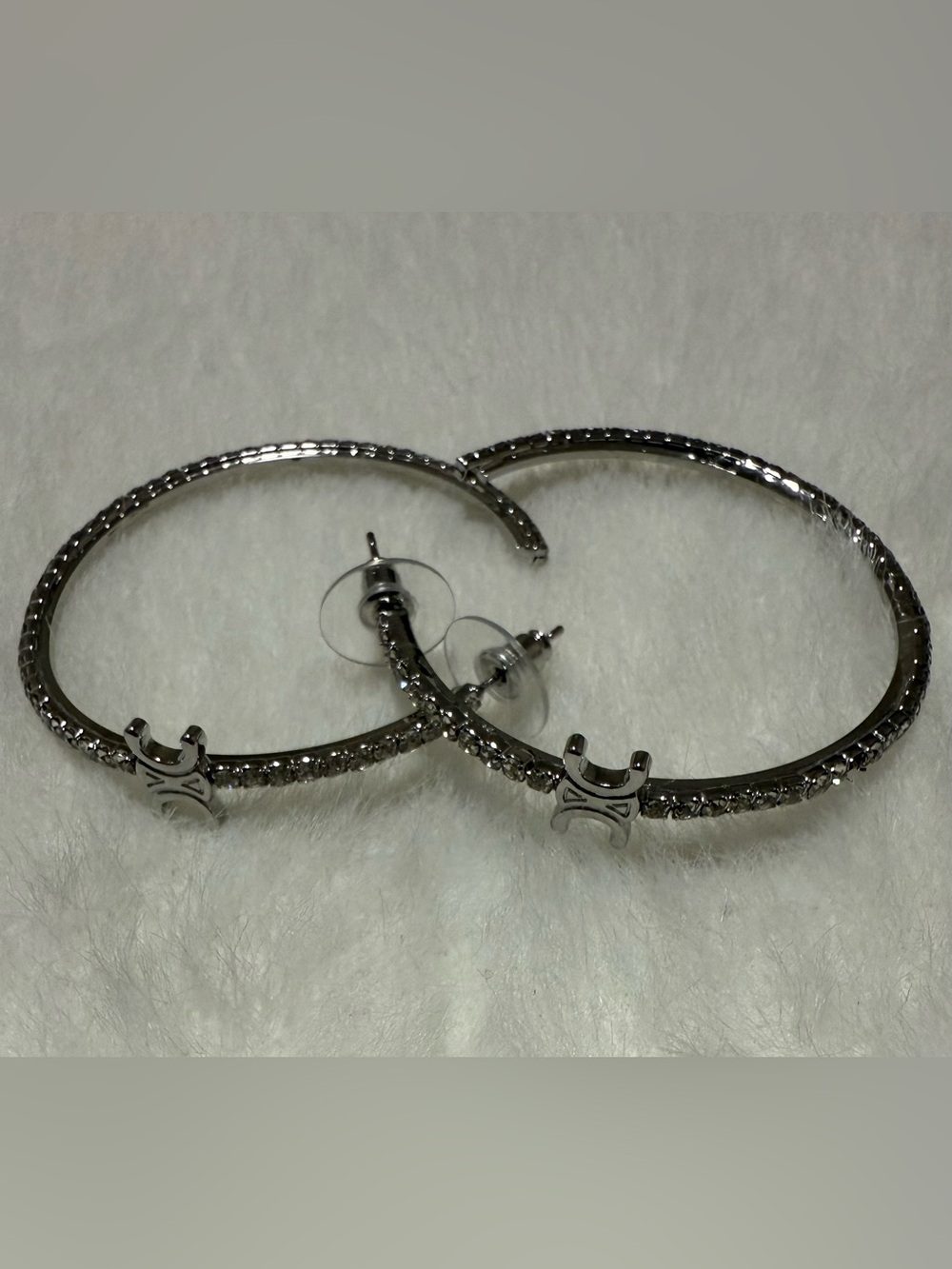 Silver Crystal Triomphe Style Large Hoop Earrings